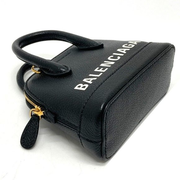 Authentic BALENCIAGA 639756 logo Villetop 2WAY Hand Bag Shoulder Bag Black - Picture 4 of 12